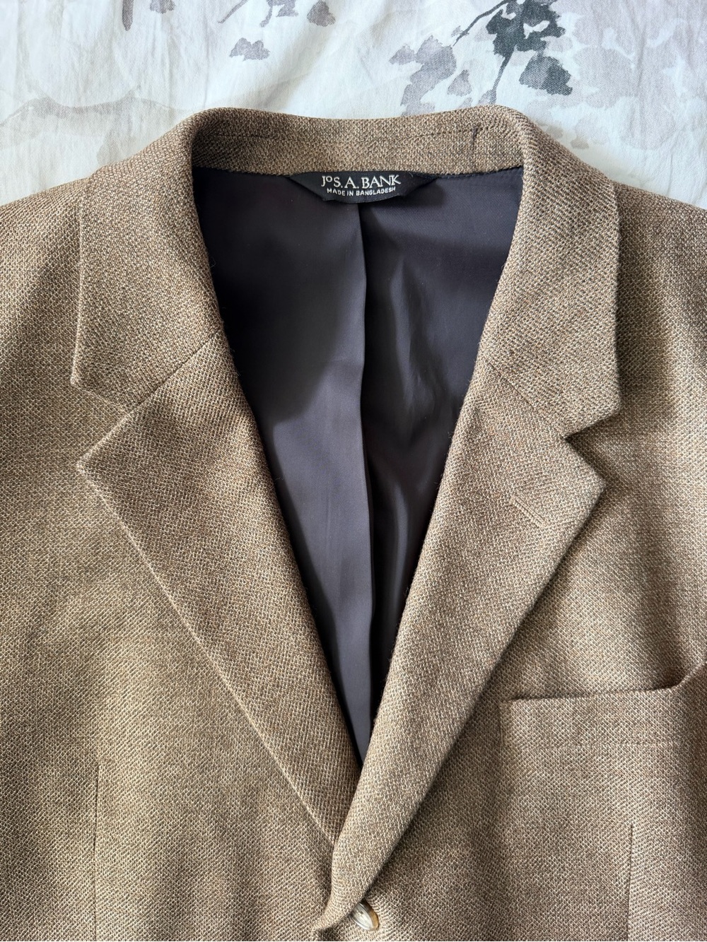 Jos A Bank Travelers 100% Wool Suit Jacket Sport Coat Blazer Tweed Beige Tan 44L